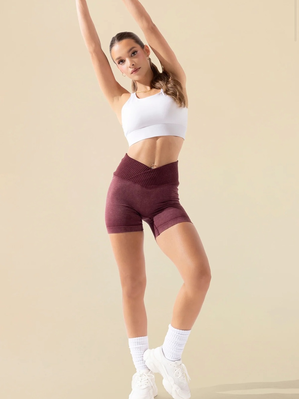 POPFLEX Crossover Seamless Shorts Burgundy Size S Chic Athleisure Workout Gym
